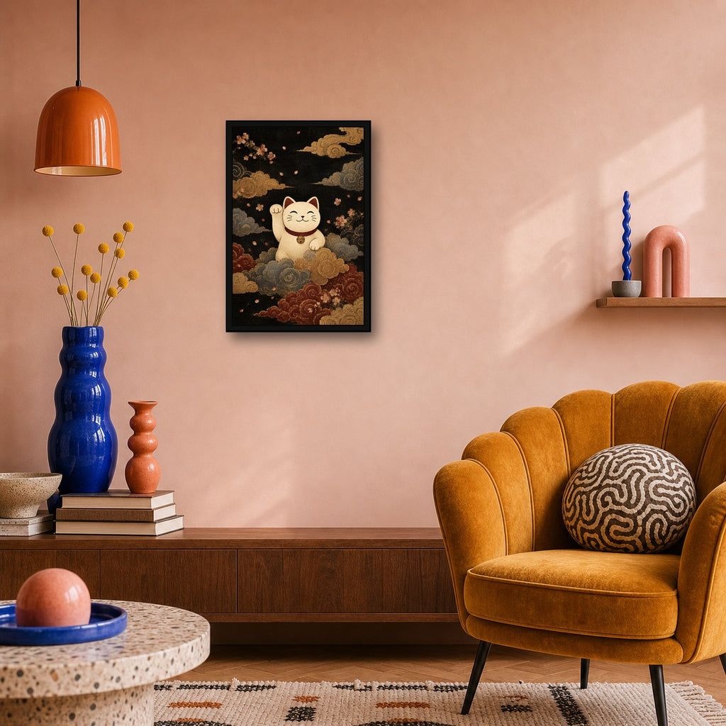 Cloud Maneki Neko Lucky Cat Poster - 2x3 room mockup