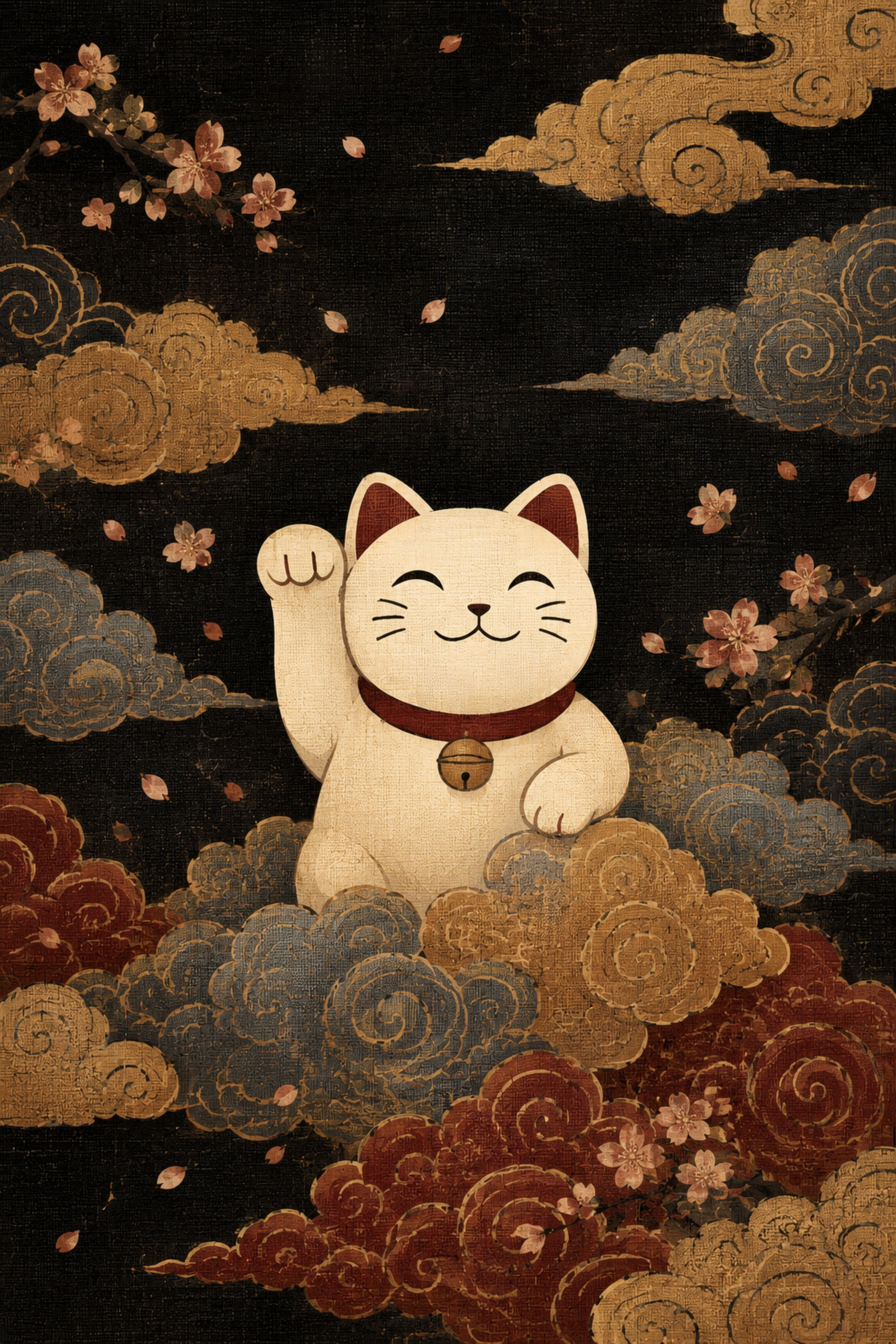 Cloud Maneki Neko Lucky Cat Poster
