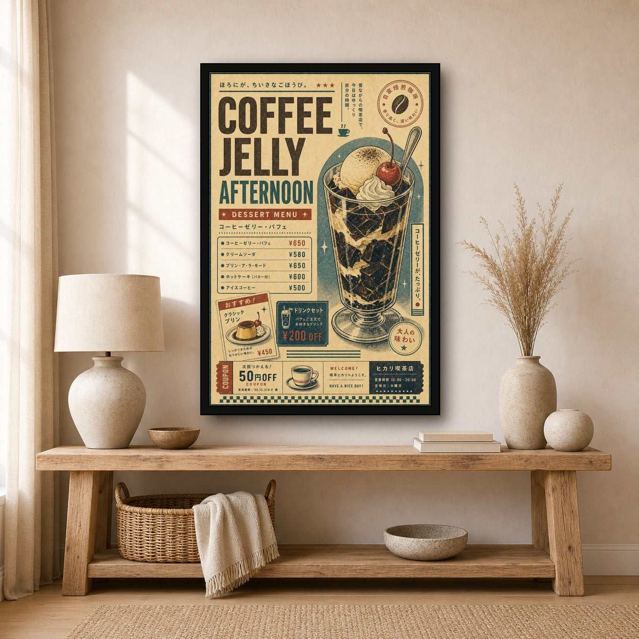 Coffee Jelly Afternoon Japanese Cafe Poster - 2x3 room mockup