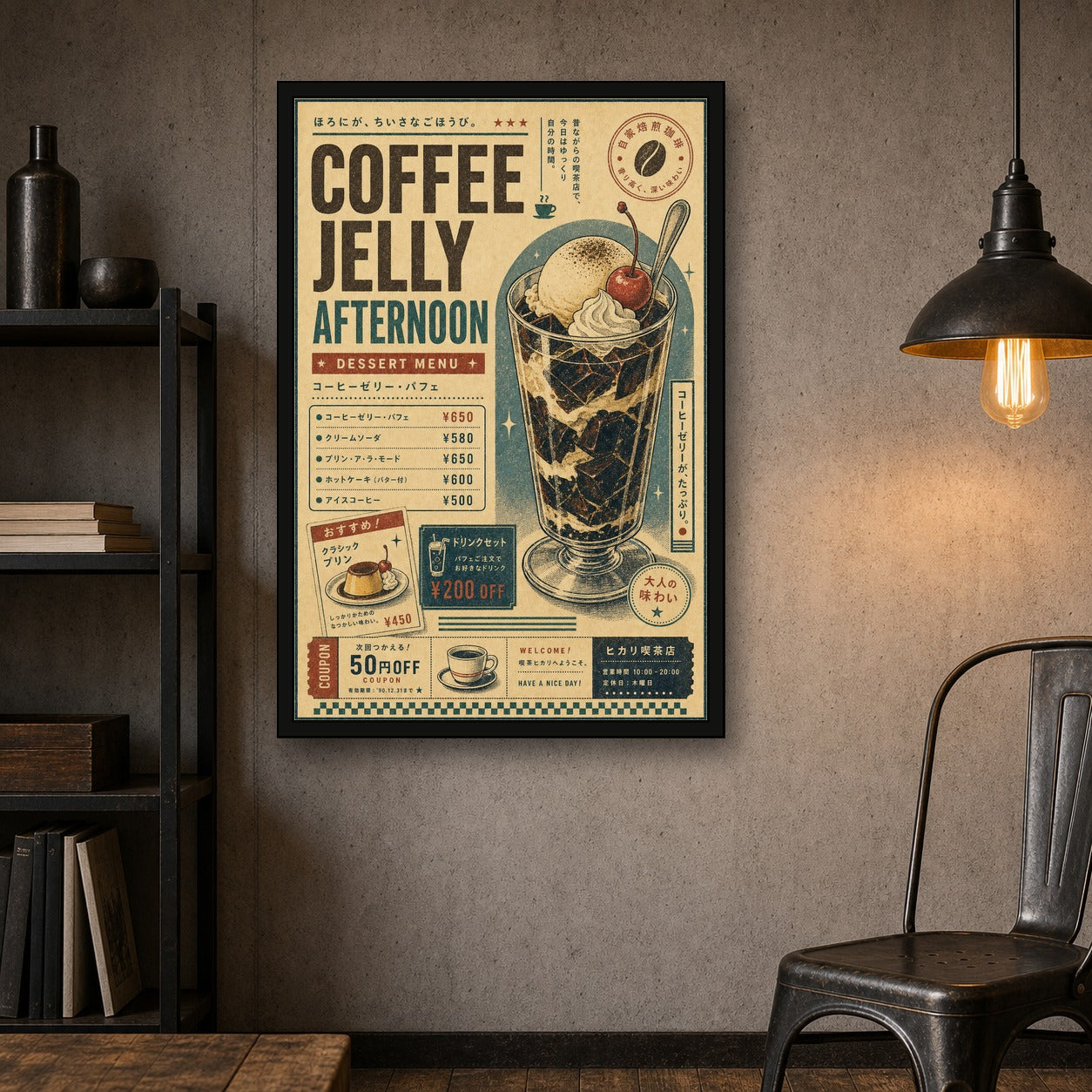 Coffee Jelly Afternoon Japanese Cafe Poster - 2x3 room mockup