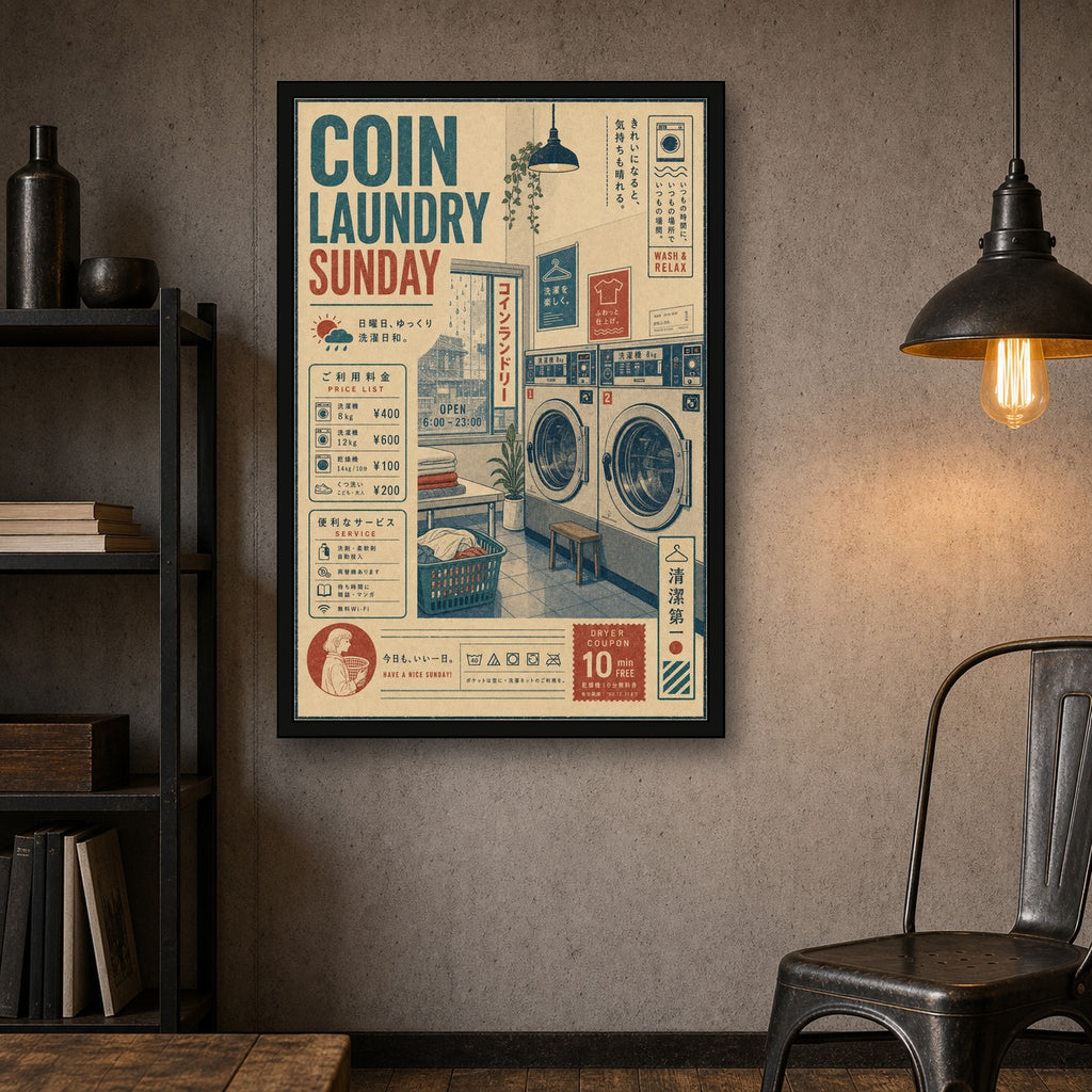 Coin Laundry Sunday Japanese Poster - 2x3 room mockup