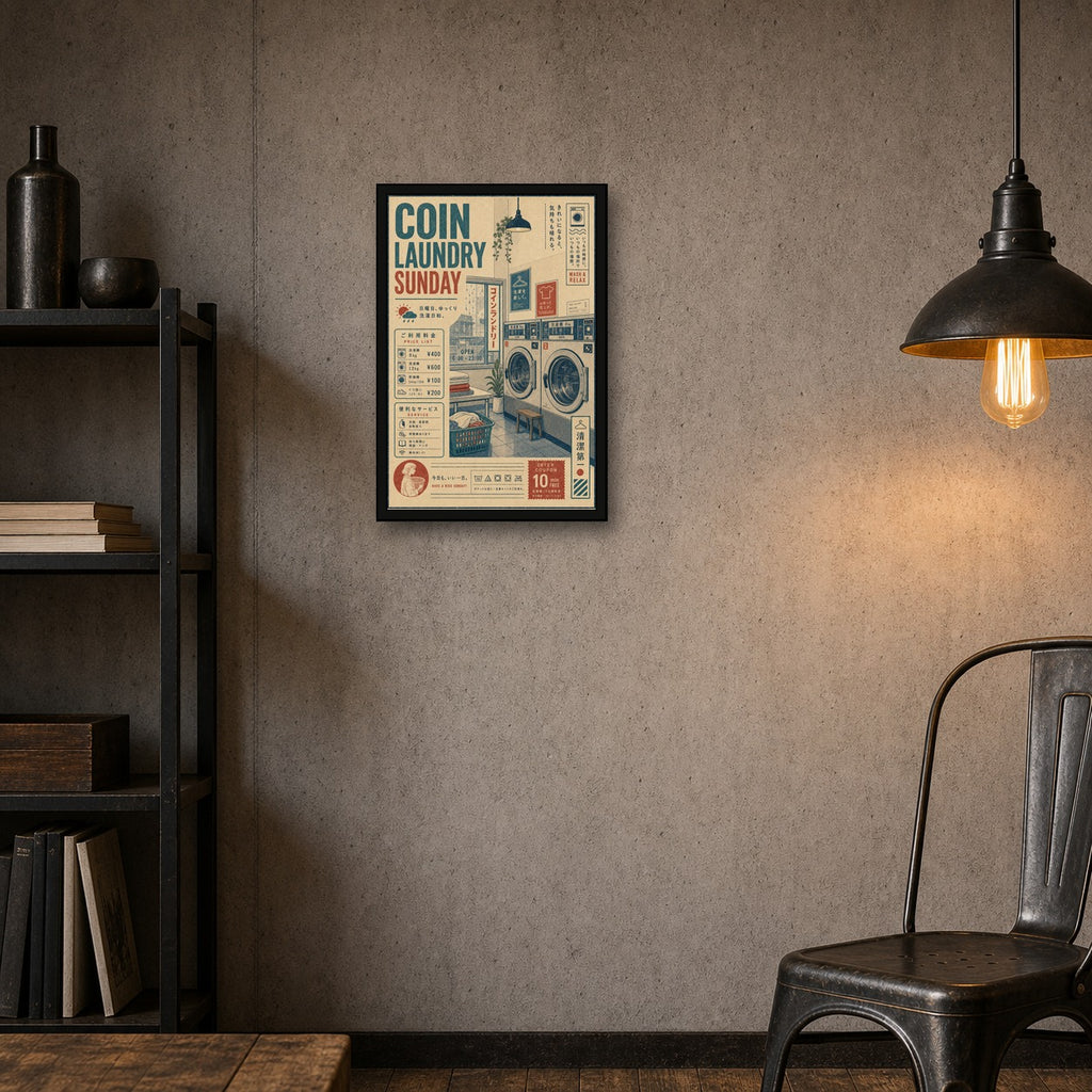 Coin Laundry Sunday Japanese Poster - 2x3 room mockup
