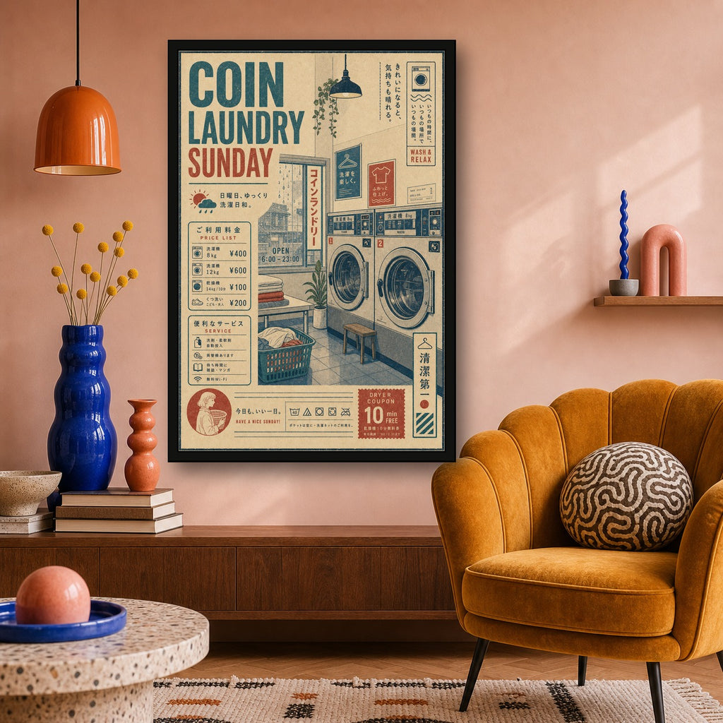 Coin Laundry Sunday Japanese Poster - 2x3 room mockup