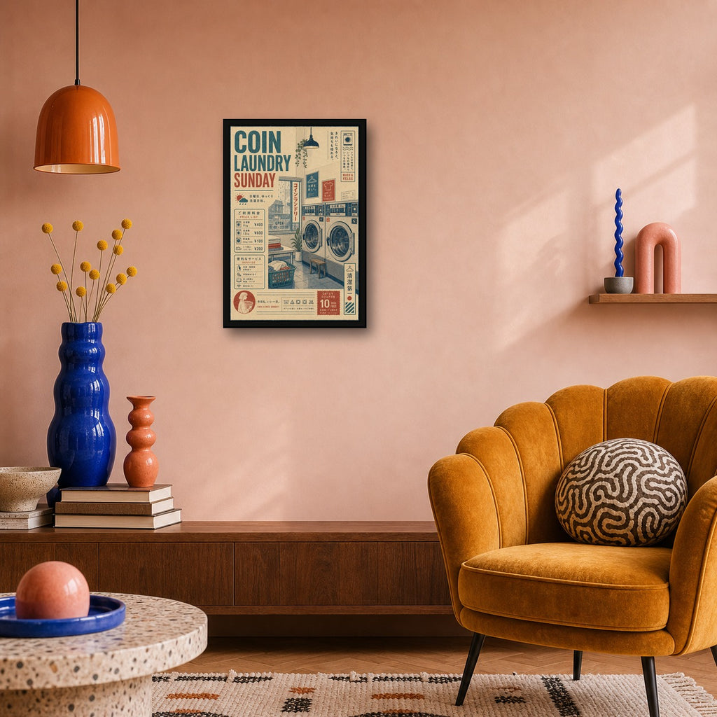 Coin Laundry Sunday Japanese Poster - 2x3 room mockup