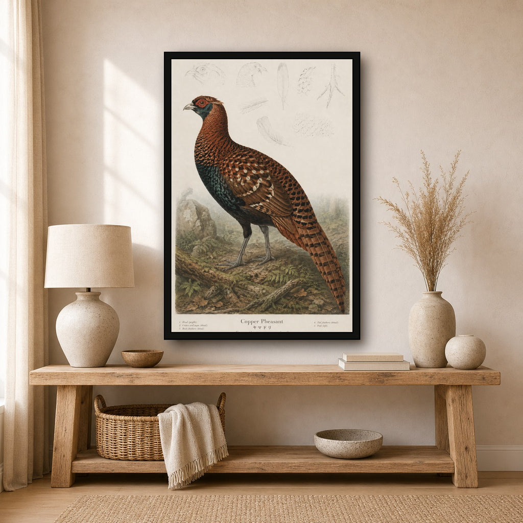 Copper Pheasant Study Japanese inspired poster print for modern wall decor
