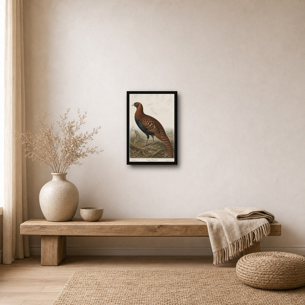 Copper Pheasant Study Japanese inspired poster print for modern wall decor