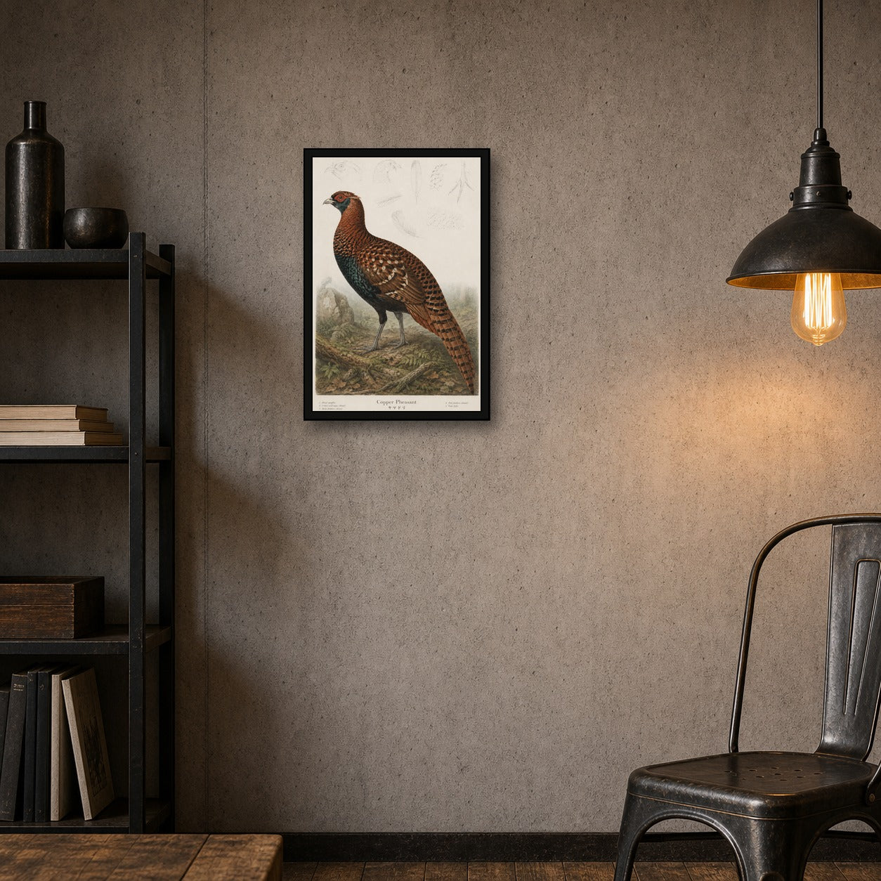 Copper Pheasant Study Japanese inspired poster print for modern wall decor