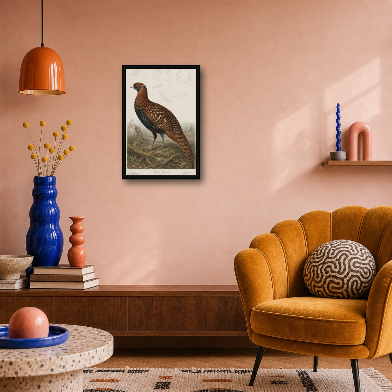 Copper Pheasant Study Japanese inspired poster print for modern wall decor