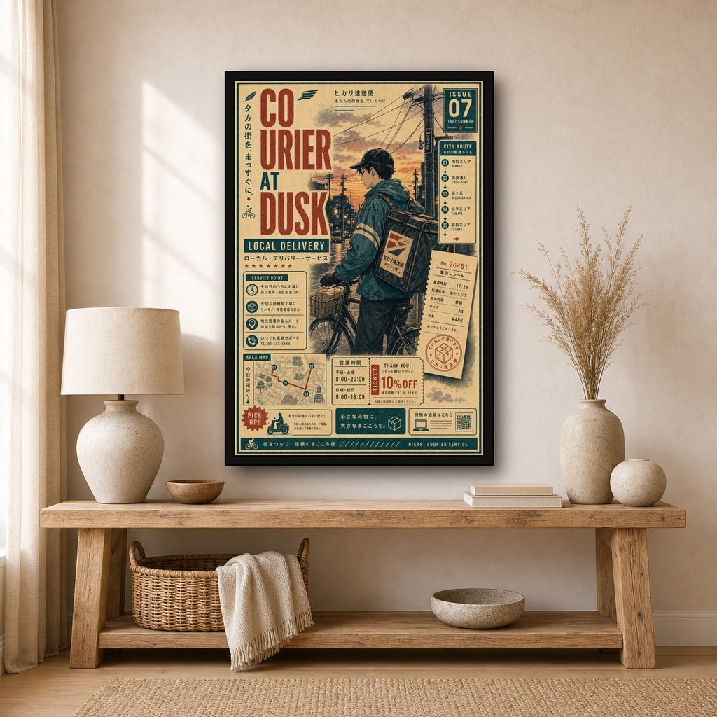 Courier At Dusk Japanese Poster - 2x3 room mockup