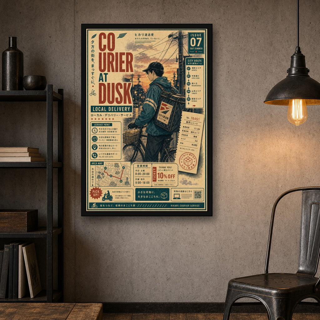 Courier At Dusk Japanese Poster - 2x3 room mockup