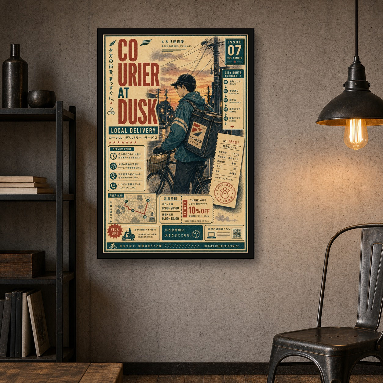Courier At Dusk Japanese Poster - 2x3 room mockup