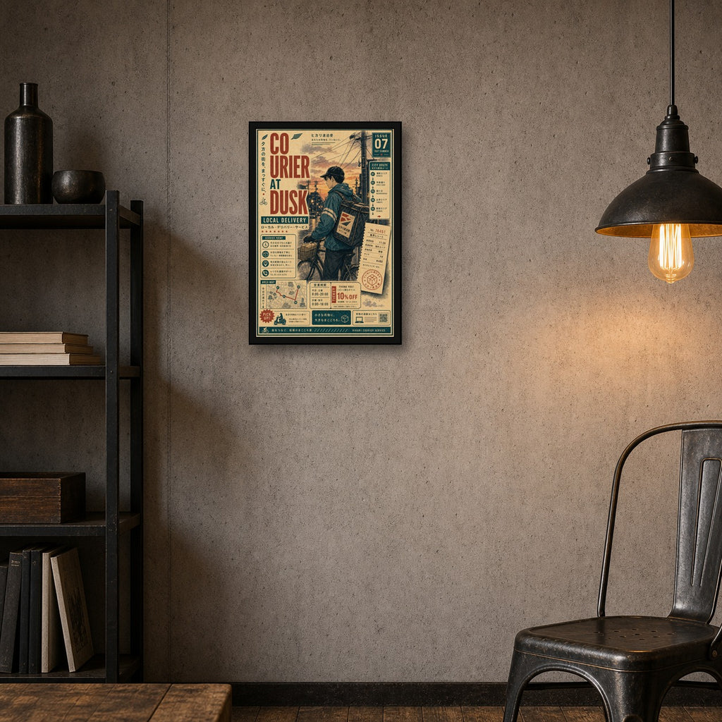 Courier At Dusk Japanese Poster - 2x3 room mockup