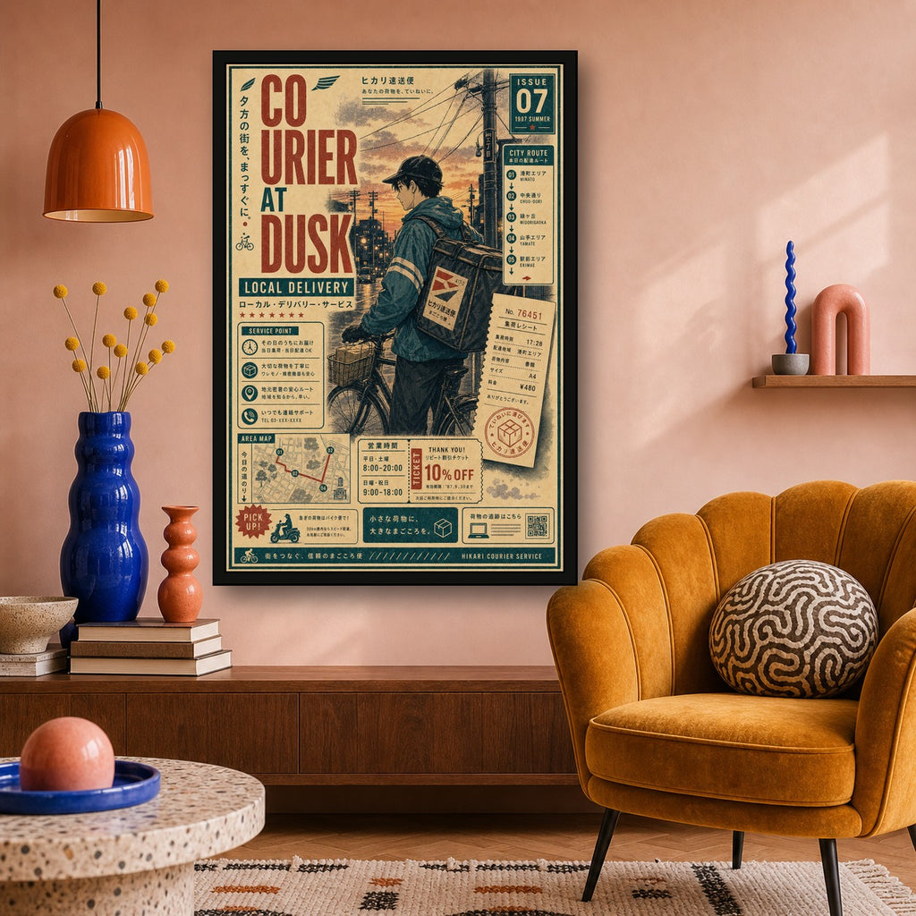 Courier At Dusk Japanese Poster - 2x3 room mockup