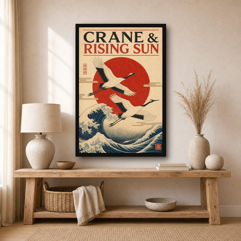 Crane Rising Sun Japanese Poster - 2x3 room mockup