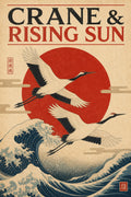 Crane Rising Sun Japanese Poster