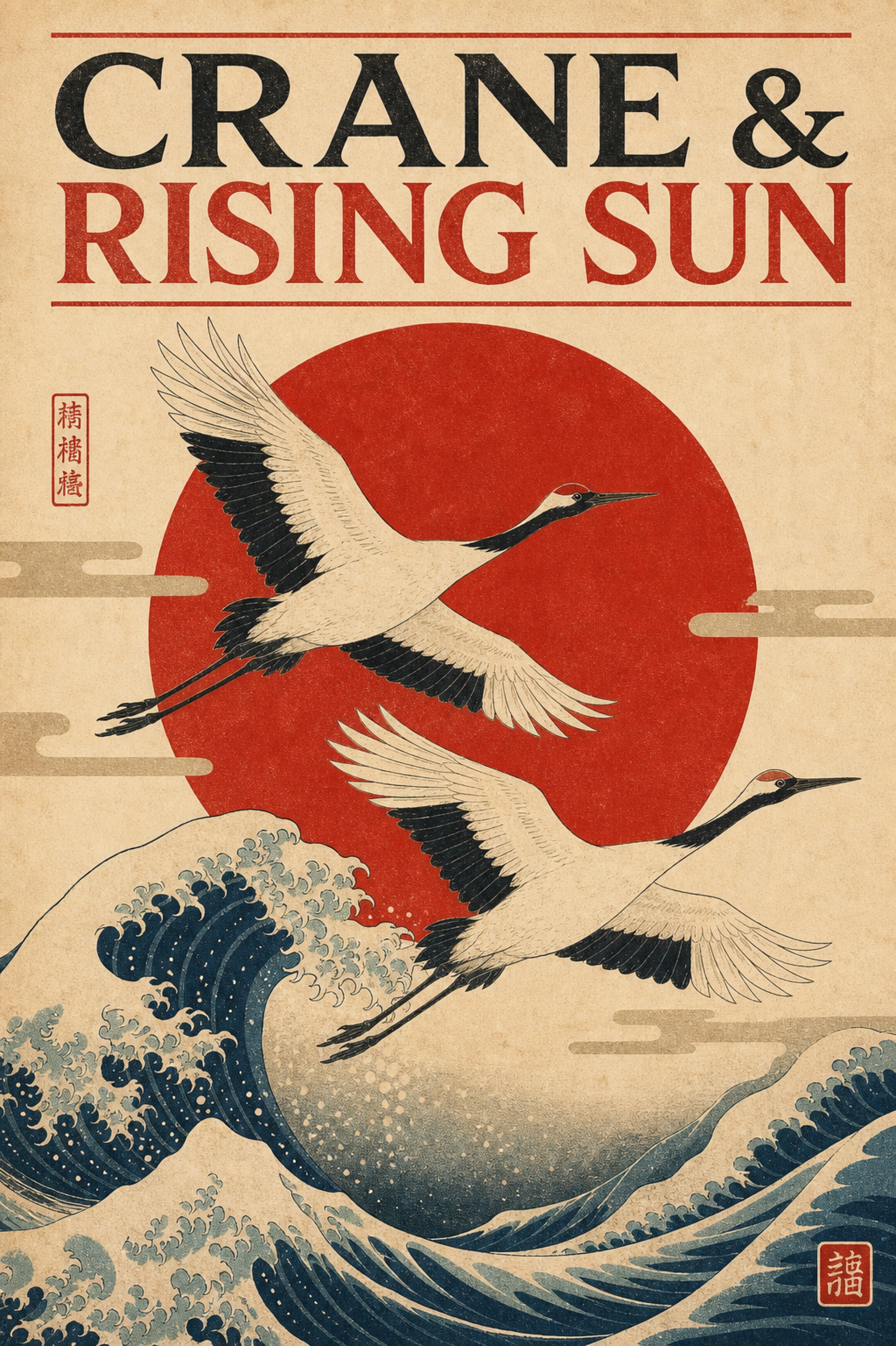 Crane Rising Sun Japanese Poster