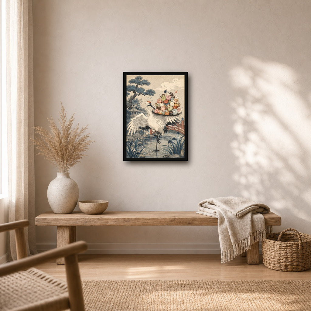 Crane Sushi Balancer Japanese Poster - A room mockup