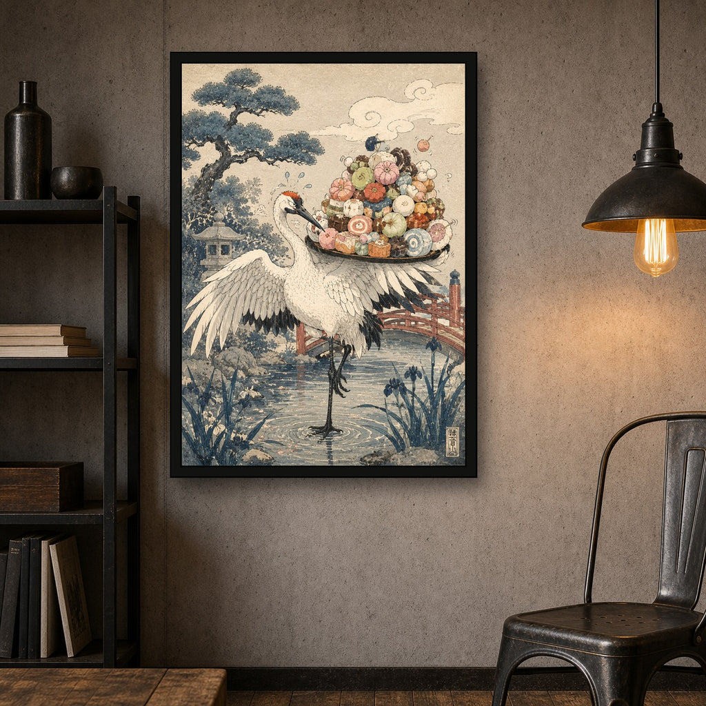 Crane Sushi Balancer Japanese Poster - A room mockup