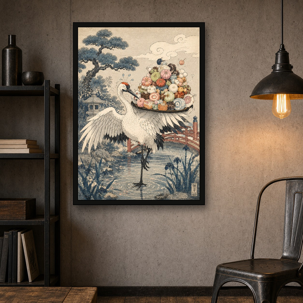 Crane Sushi Balancer Japanese Poster - A room mockup
