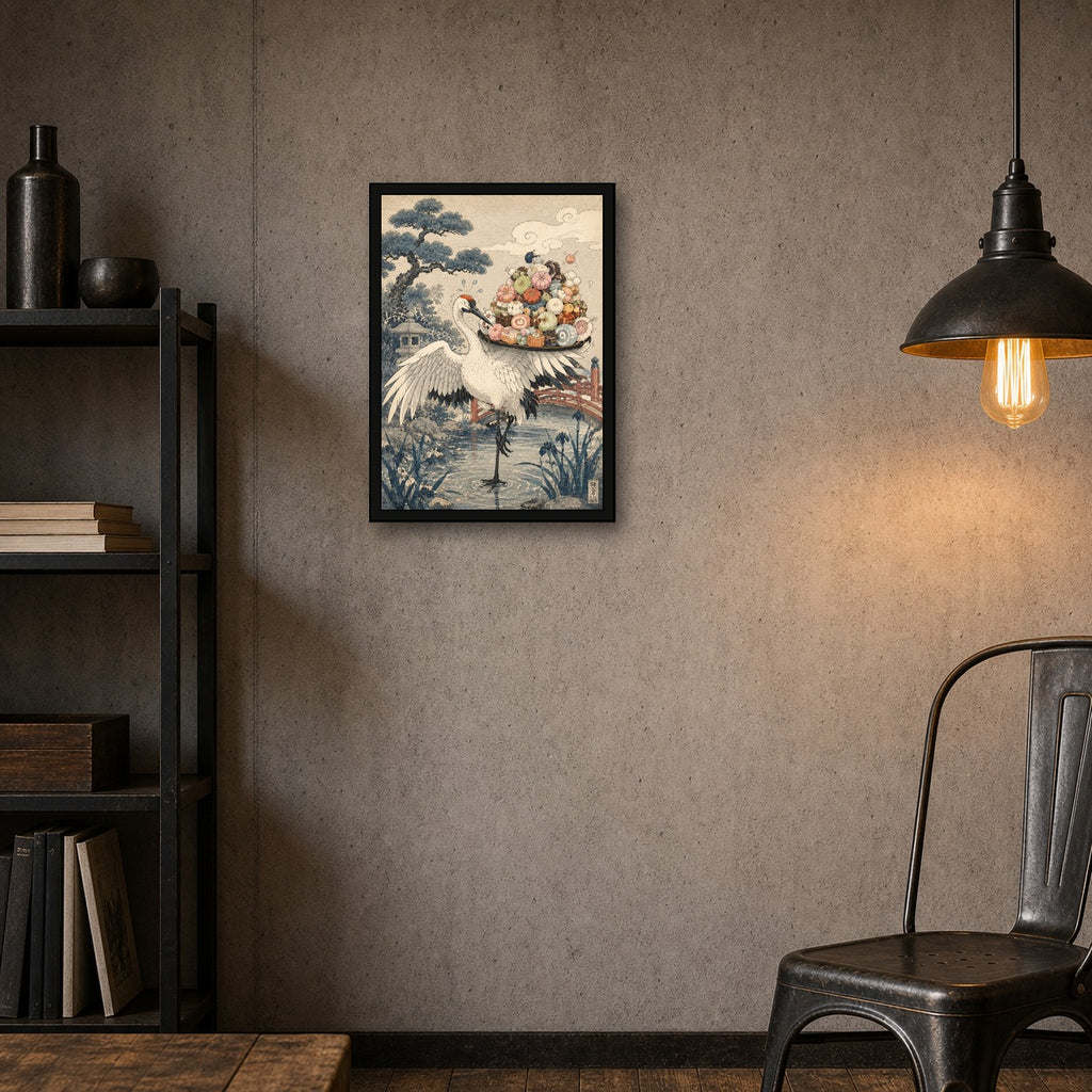 Crane Sushi Balancer Japanese Poster - A room mockup