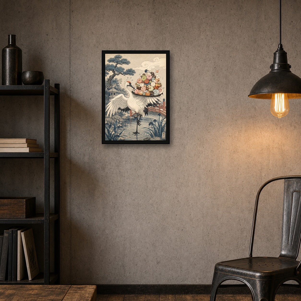 Crane Sushi Balancer Japanese Poster - A room mockup