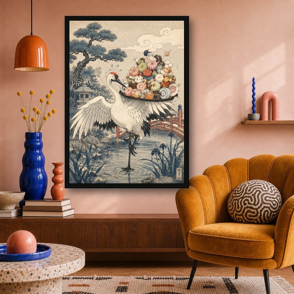 Crane Sushi Balancer Japanese Poster - A room mockup