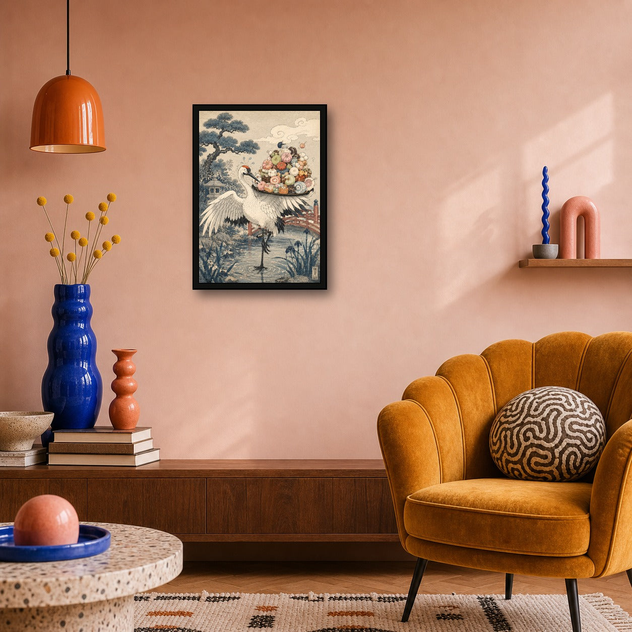 Crane Sushi Balancer Japanese Poster - A room mockup