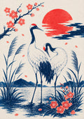 Cranes At Sunset Japanese Poster