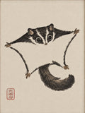 Cute Sugar Glider Ink Wash Art Print - Charming Japanese Sumi-e Animal Wall Decor - full 3x4 artwork