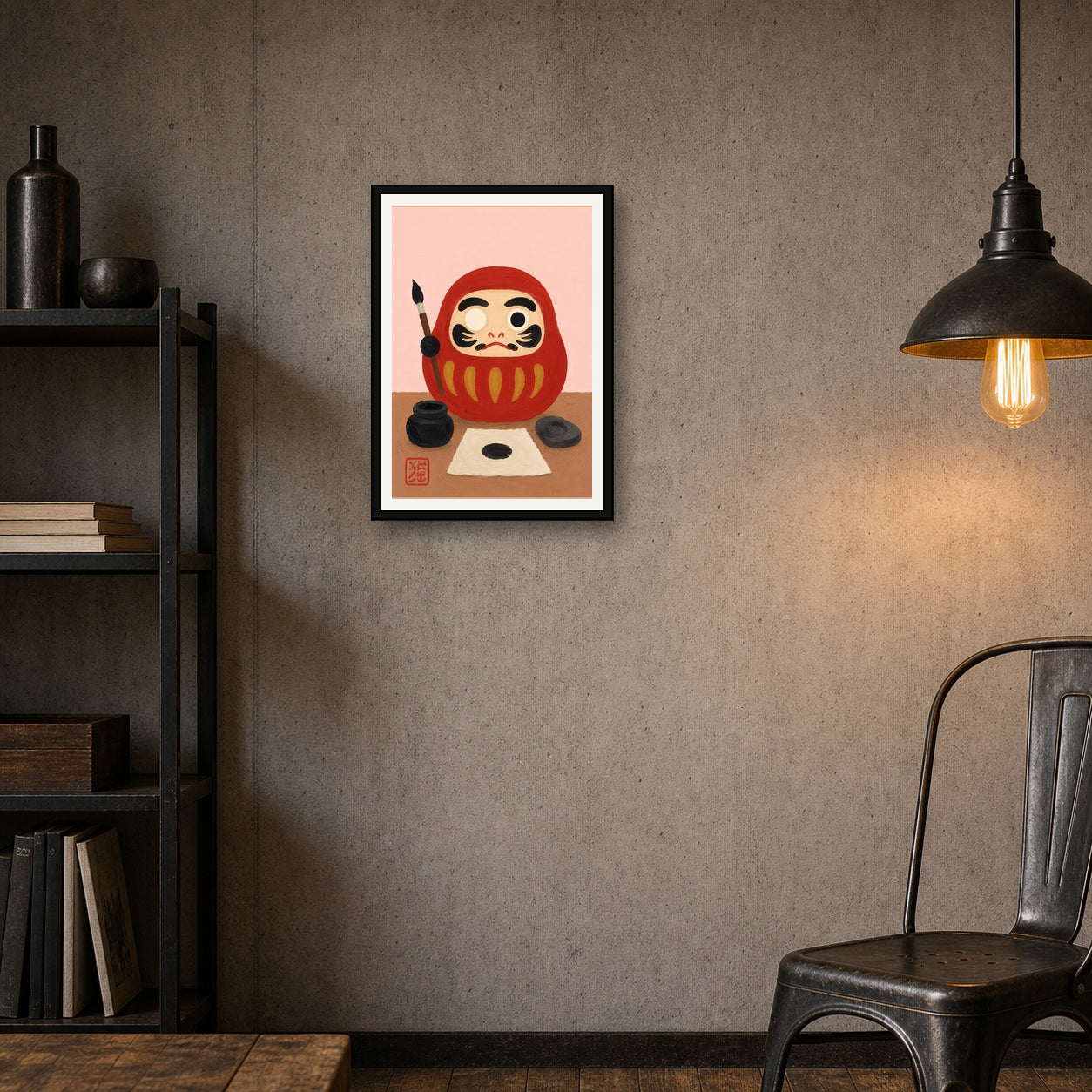 Daruma Doll Painting Poster, Japanese Culture Art Print, Aesthetic Zen Decor - A room mockup