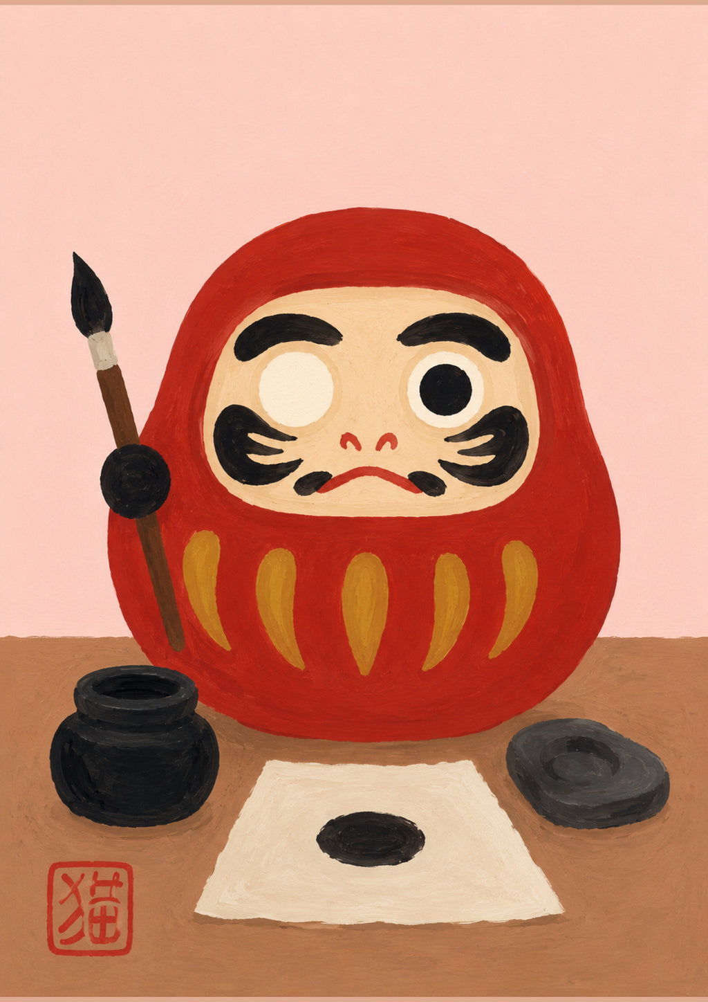 Daruma Doll Painting Poster, Japanese Culture Art Print, Aesthetic Zen Decor - full A artwork