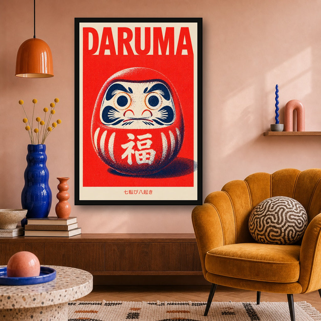 Daruma Red Japanese Lucky Doll Poster - 2x3 room mockup