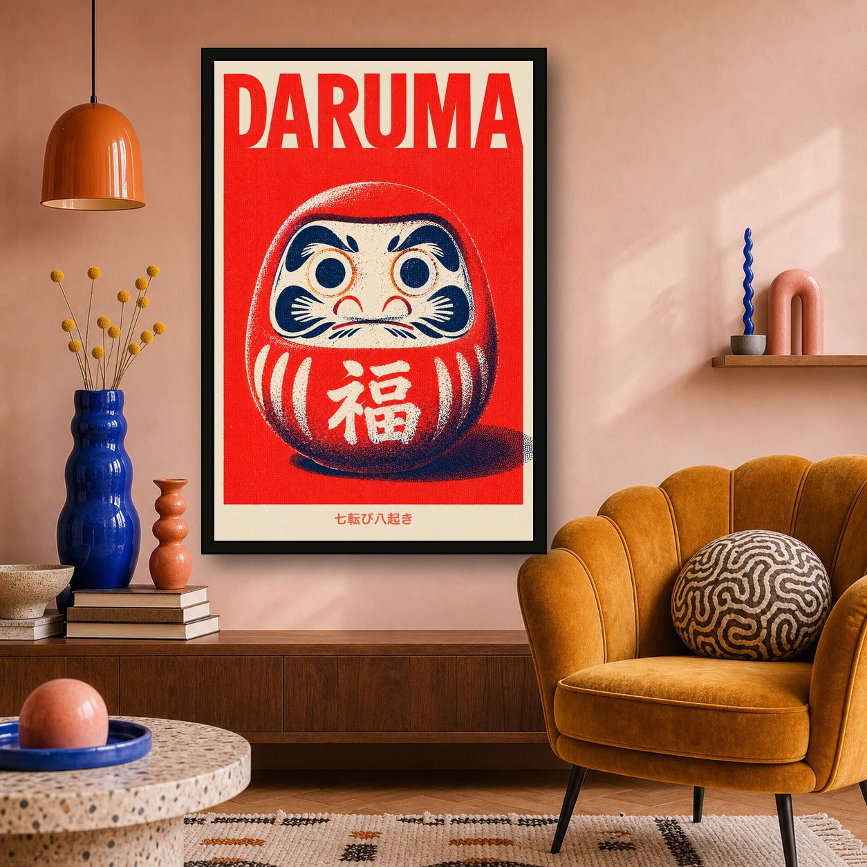 Daruma Red Japanese Lucky Doll Poster - 2x3 room mockup