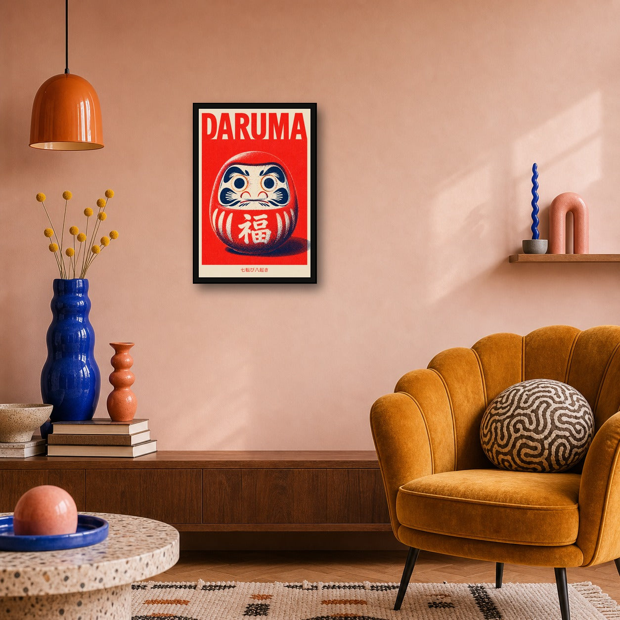 Daruma Red Japanese Lucky Doll Poster - 2x3 room mockup