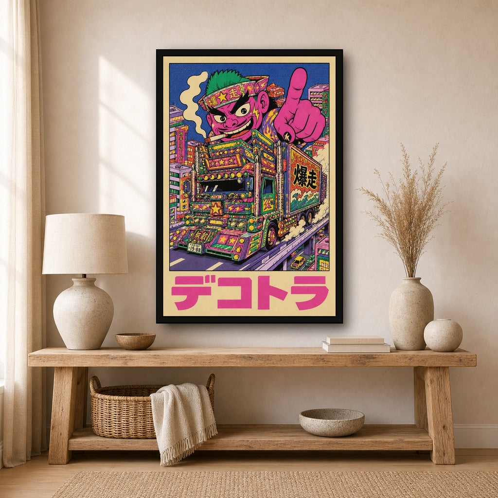 DecoTruck Art Print, Vibrant Japanese Dekotora Poster, Maximalist Cyberpunk Wall Art in Your Choice of Six Sizes - 2x3 room mockup