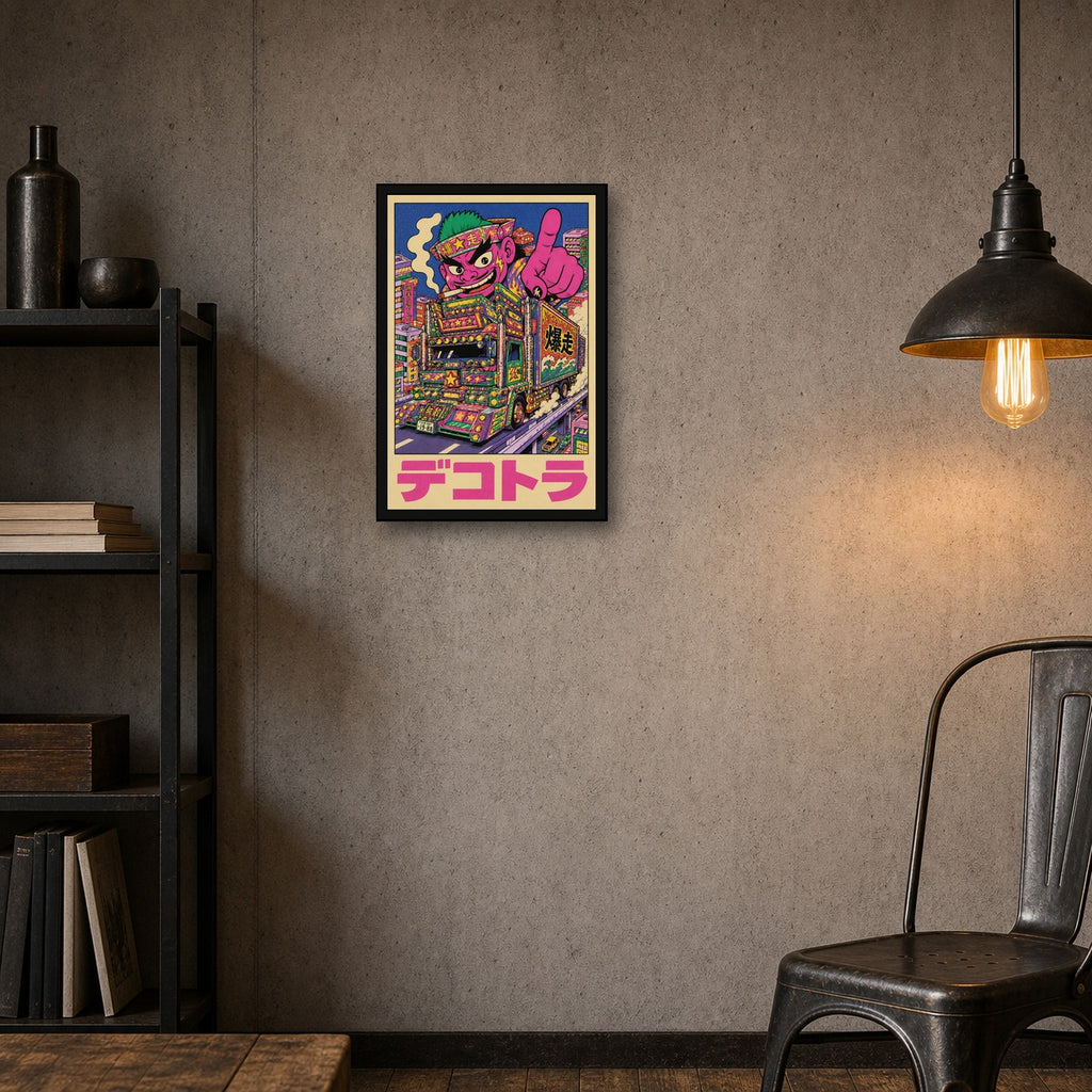 DecoTruck Art Print, Vibrant Japanese Dekotora Poster, Maximalist Cyberpunk Wall Art in Your Choice of Six Sizes - 2x3 room mockup