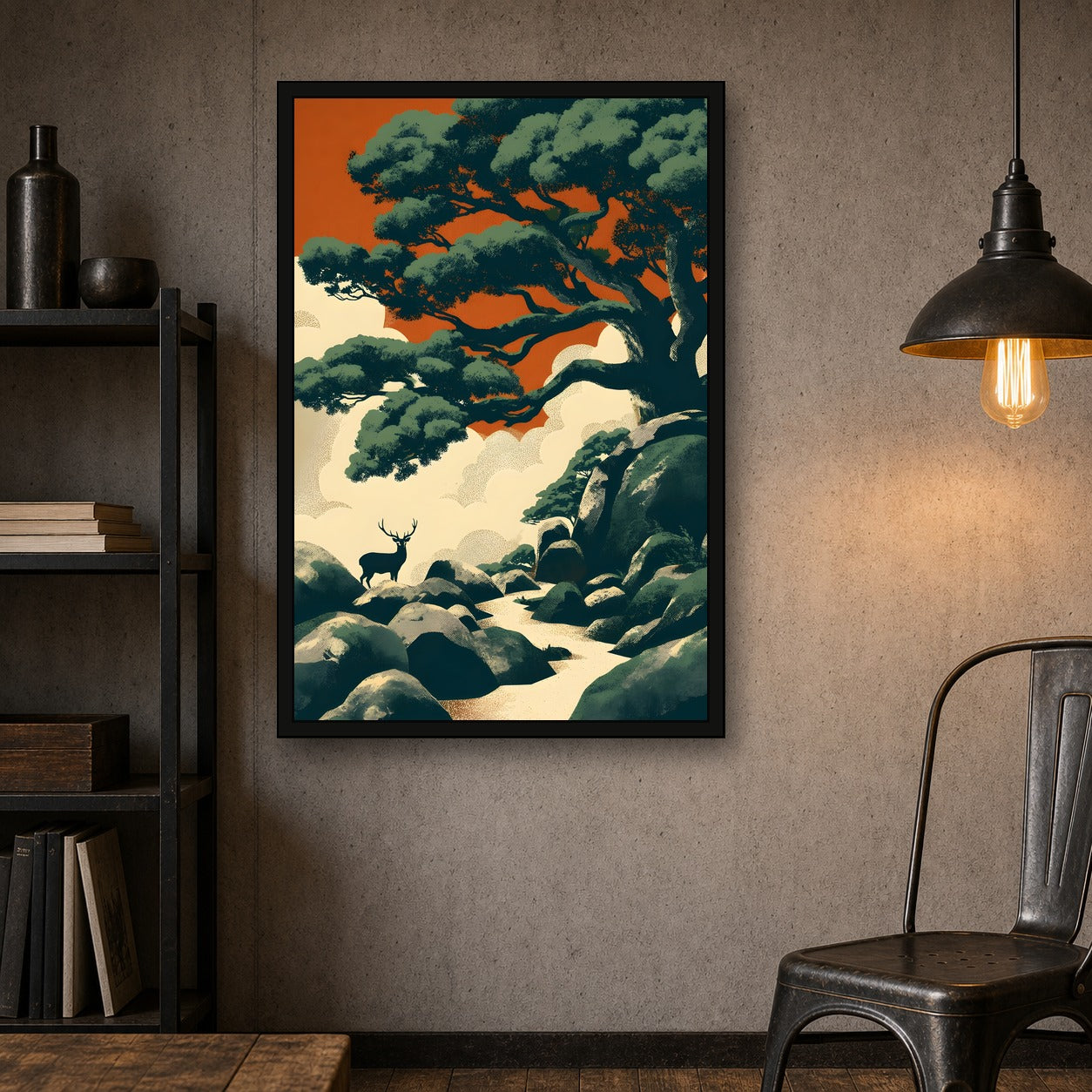 Deer Forest Japanese Nature Poster - 2x3 room mockup