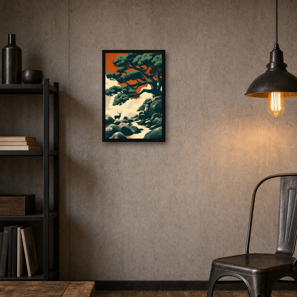 Deer Forest Japanese Nature Poster - 2x3 room mockup