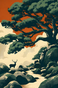 Deer Forest Japanese Nature Poster