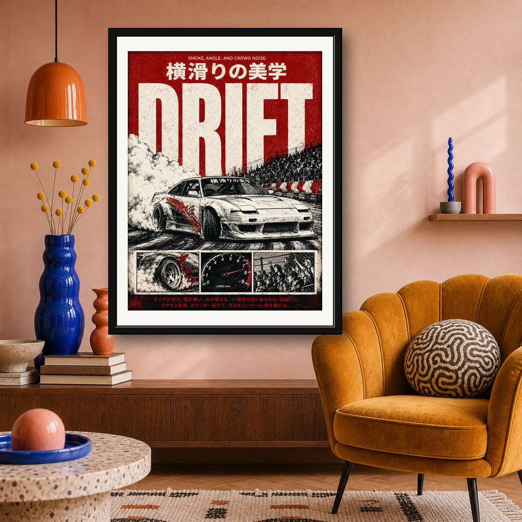 Drift Culture Poster, Japanese Street Racing Art, JDM Car Wall Decor, in your choice of six dynamic sizes - corrected 3x4 room mockup