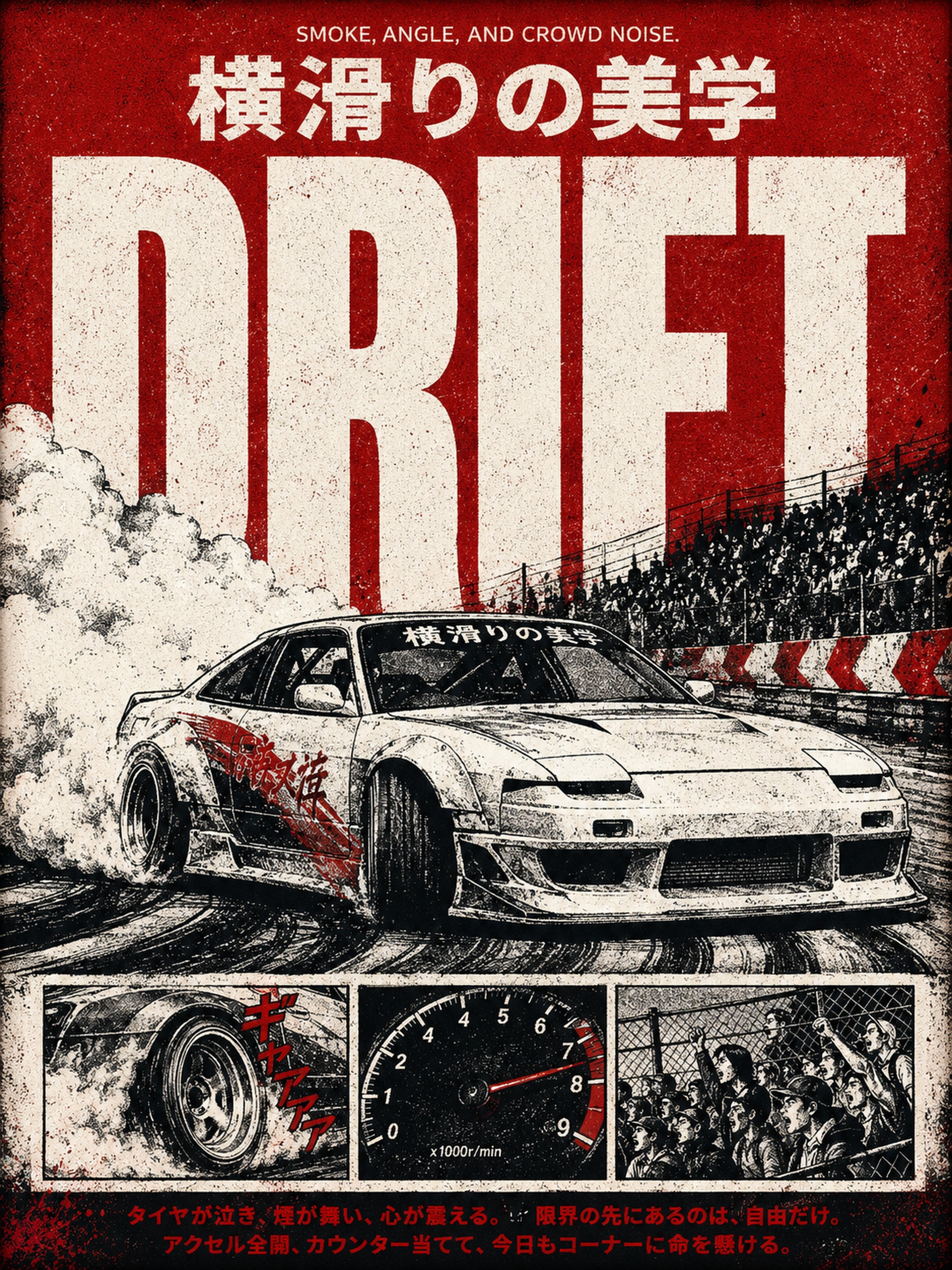 Drift Culture Poster, Japanese Street Racing Art, JDM Car Wall Decor, in your choice of six dynamic sizes - corrected 3x4 flat artwork