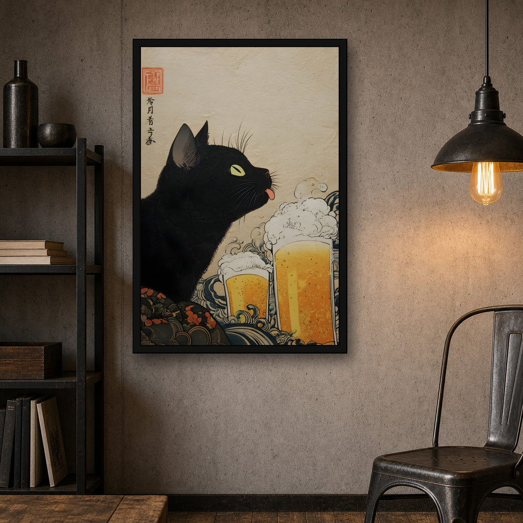 Drunken Cat Japanese Bar Poster - 2x3 room mockup