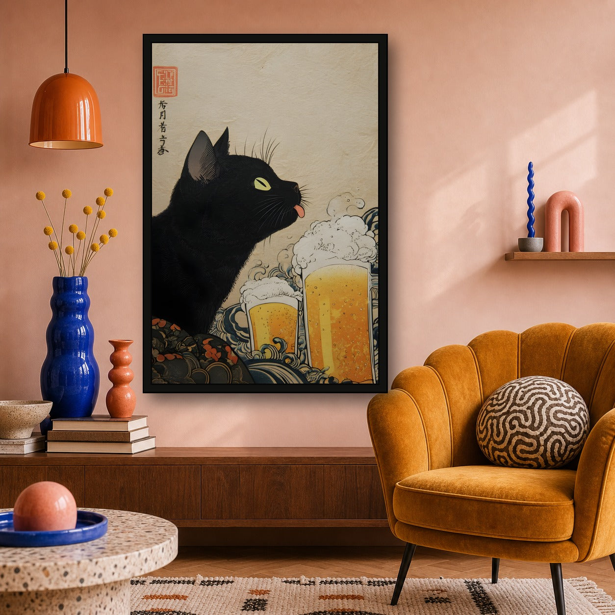 Drunken Cat Japanese Bar Poster - 2x3 room mockup