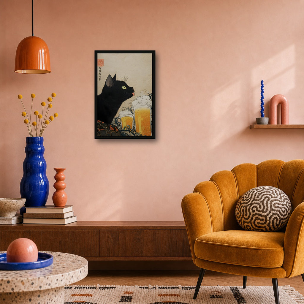 Drunken Cat Japanese Bar Poster - 2x3 room mockup