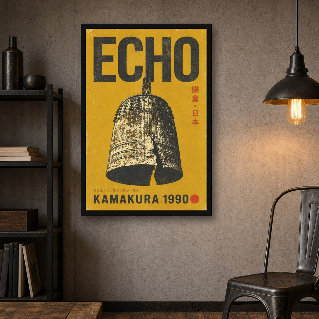 Echo Kamakura Japan Poster, Retro Japanese Bell Wall Art, Vintage Travel Print in Your Choice of Six Sizes - 2x3 room mockup