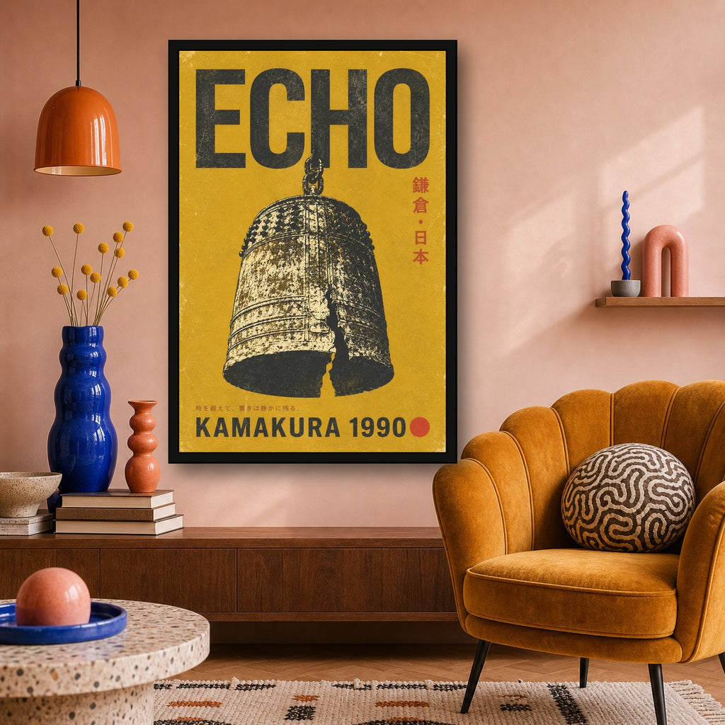 Echo Kamakura Japan Poster, Retro Japanese Bell Wall Art, Vintage Travel Print in Your Choice of Six Sizes - 2x3 room mockup