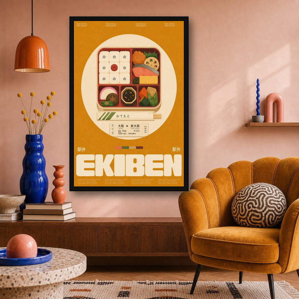 Ekiben Lunch Box Poster, Vibrant Japanese Food Art Print for Kitchen & Dining Decor - 2x3 room mockup