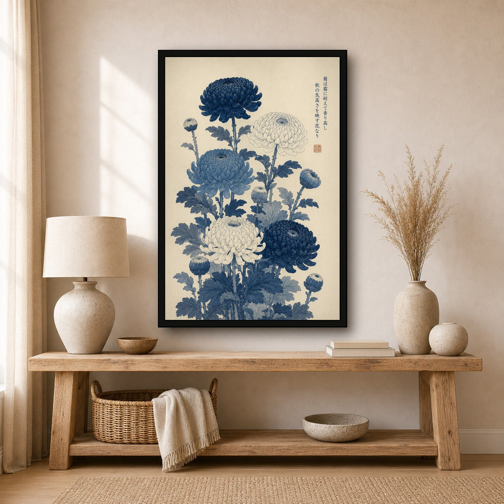 Elegant Chrysanthemum Poster, 'Kiku' Japanese Floral Wall Art, Botanical Print in Multiple Sizes - 2x3 room mockup