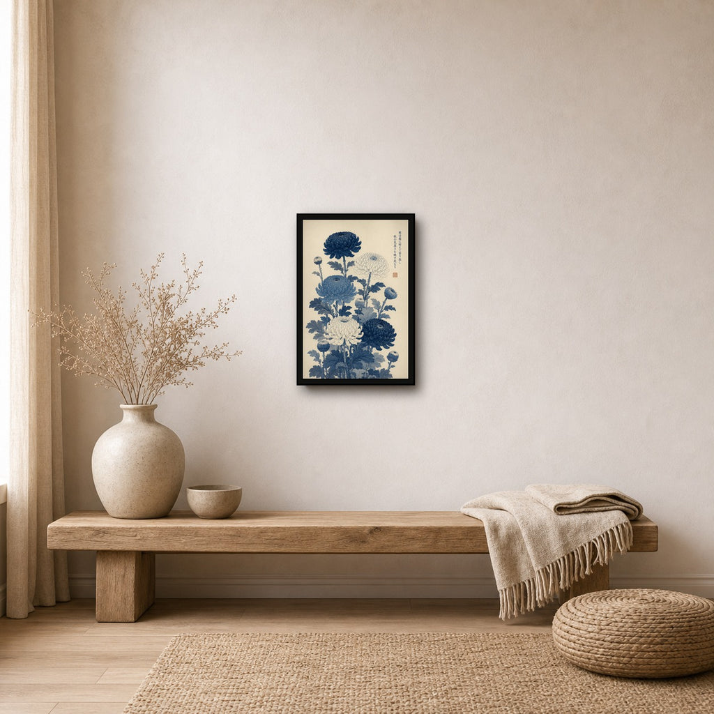 Elegant Chrysanthemum Poster, 'Kiku' Japanese Floral Wall Art, Botanical Print in Multiple Sizes - 2x3 room mockup