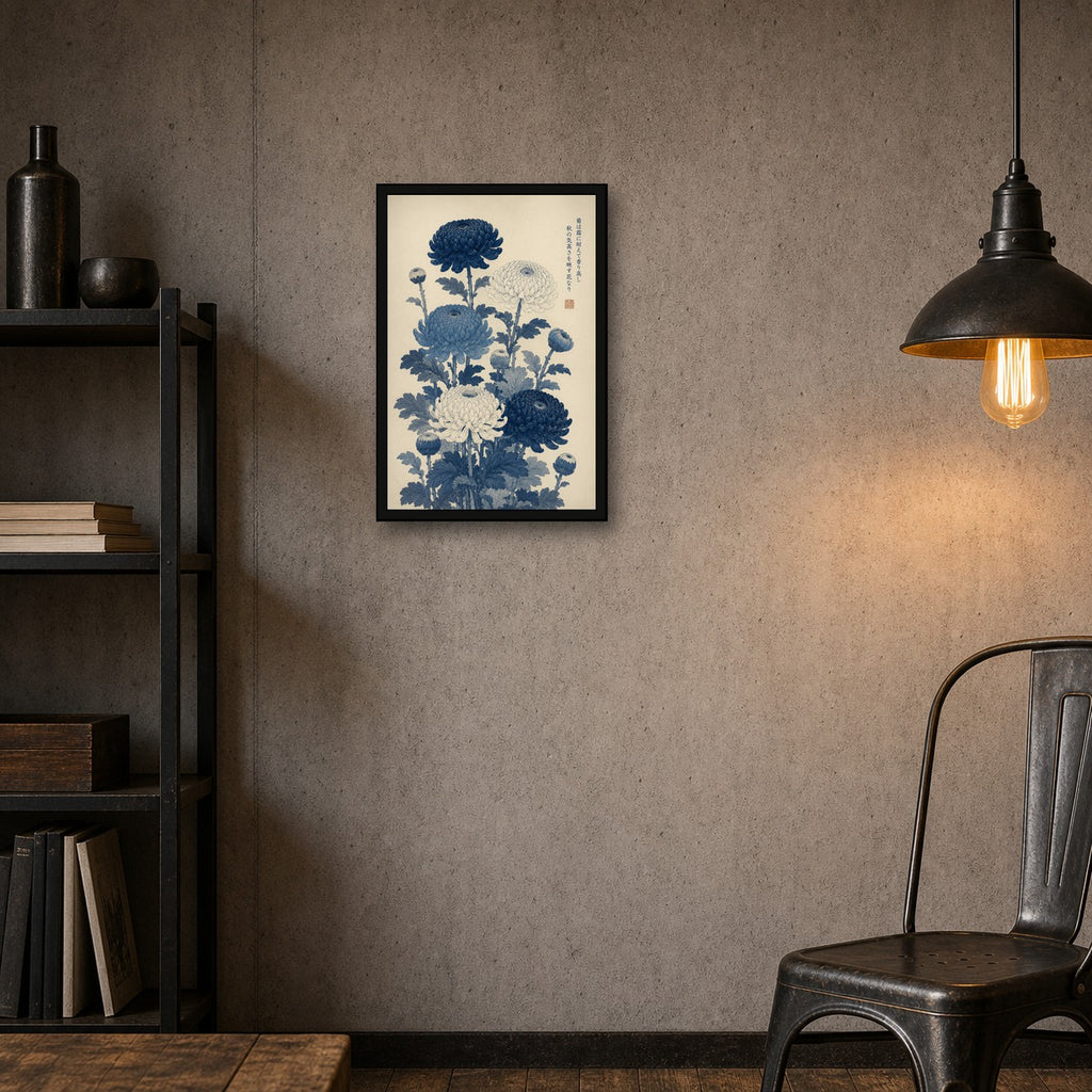 Elegant Chrysanthemum Poster, 'Kiku' Japanese Floral Wall Art, Botanical Print in Multiple Sizes - 2x3 room mockup